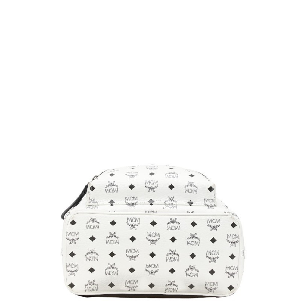 MCM Visetos Logogram Studded Rucksack Backpack White Black Leather - Picture 3 of 11